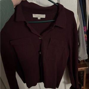 LOFT Deep Burgundy Button-Up Blouse